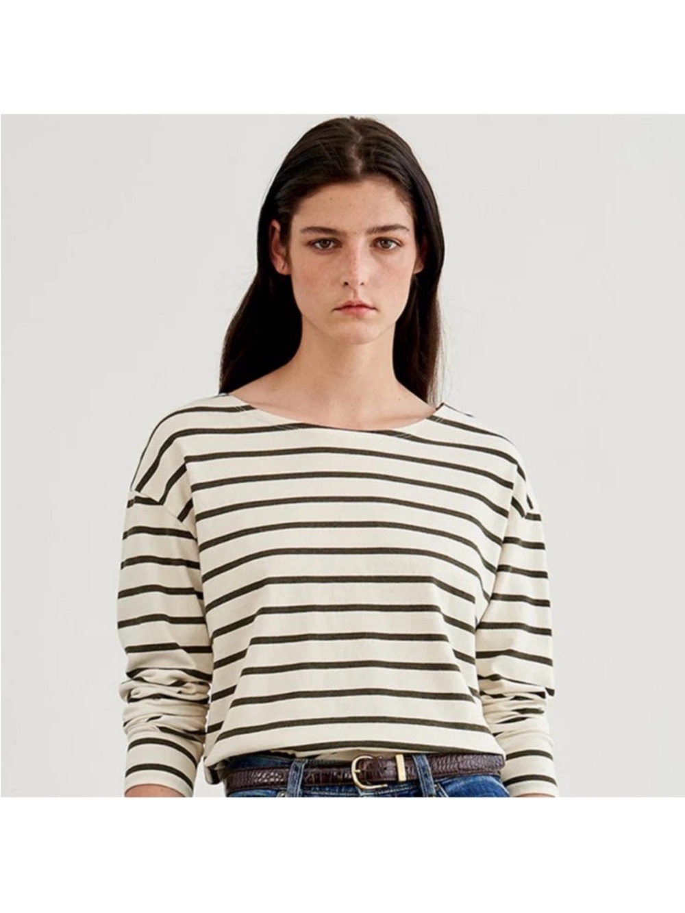 Nili Lotan Arlette Long Sleeve Shirt - Olive Stripe Small